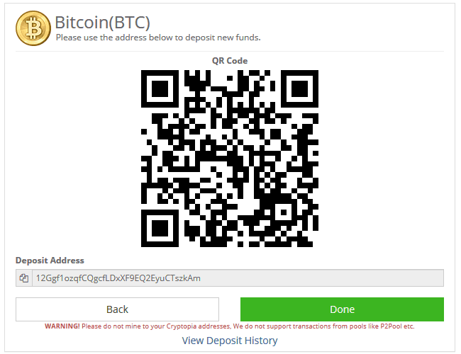 Cryptopia Deposit Bitcoin